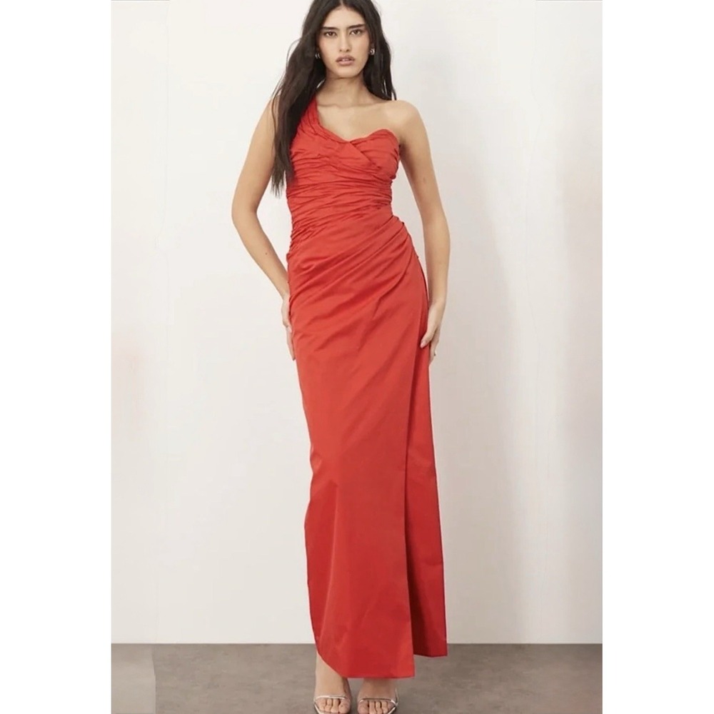 Arrange ASOS NWT One Shoulder Maxi Gown Dress Size 4 US Red Ruched Slit Formal